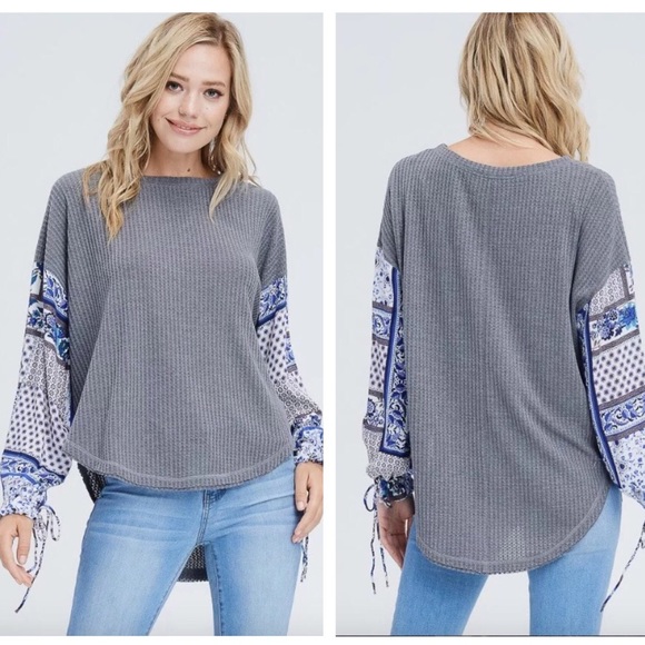 Tops - $ FIRM 🌷Contrast Sleeve Charcoal Gray Thermal